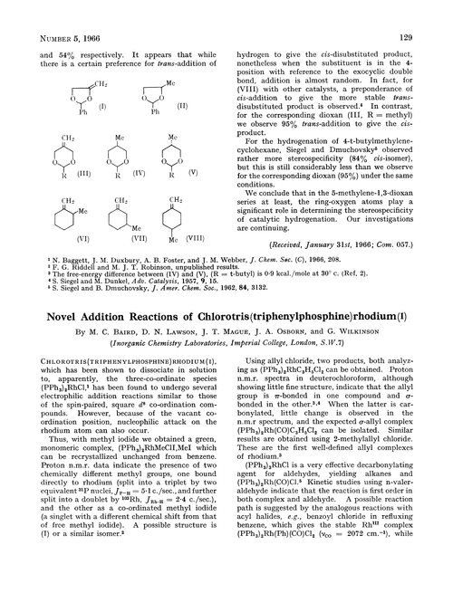 Novel addition reactions of chlorotris(triphenylphosphine)rhodium(I)