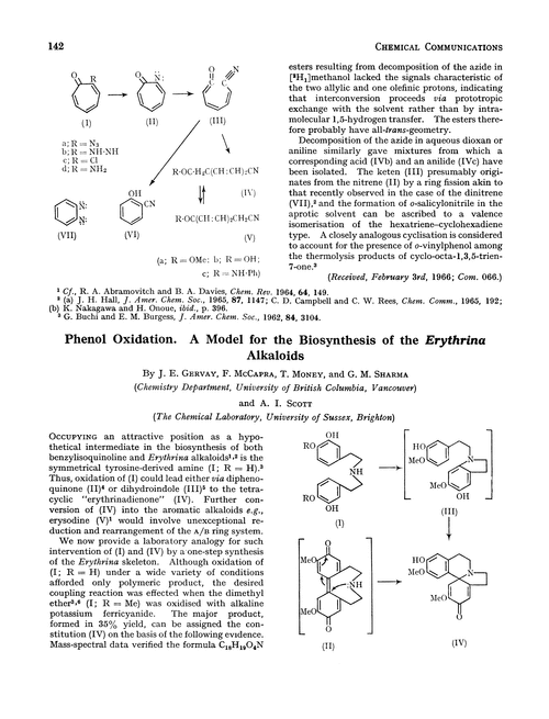 Phenol oxidation. A model for the biosynthesis of the Erythrina alkaloids