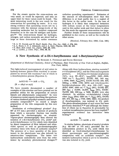 A new synthesis of o-di-t-butylbenzene and t-butylmesitylene