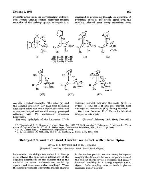 Steady-state and transient Overhauser effect with three spins