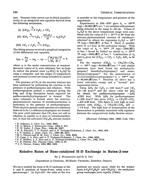 Relative rates of base-catalyzed H–D exchange in butan-2-one