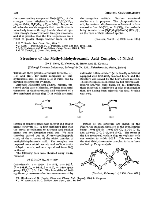 Structure of the methylthiohydroxamic acid complex of nickel