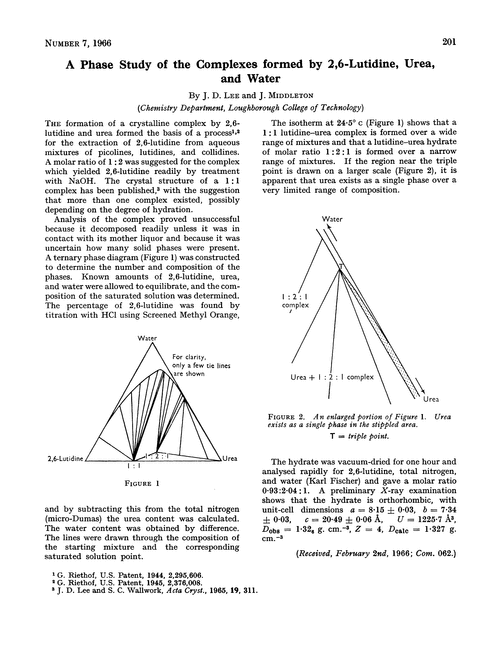 A phase study of the complexes formed by 2,6-lutidine, urea, and water