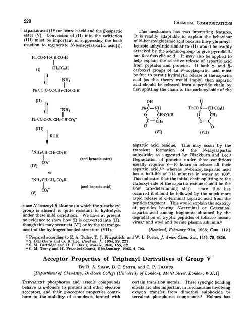 Acceptor properties of triphenyl derivatives of Group V