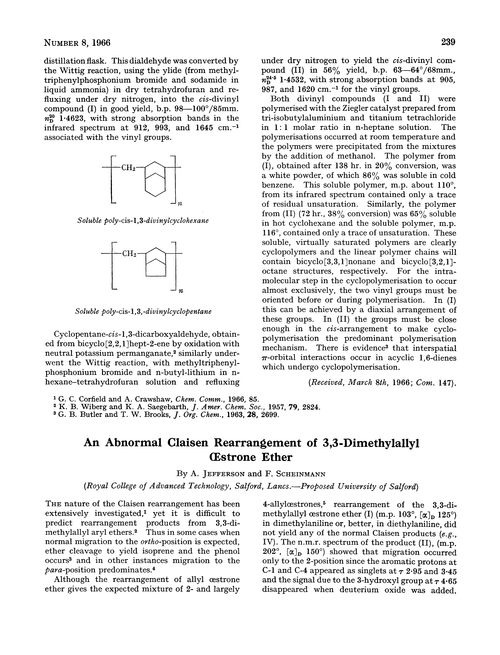 An abnormal Claisen rearrangement of 3,3-dimethylallyl œstrone ether