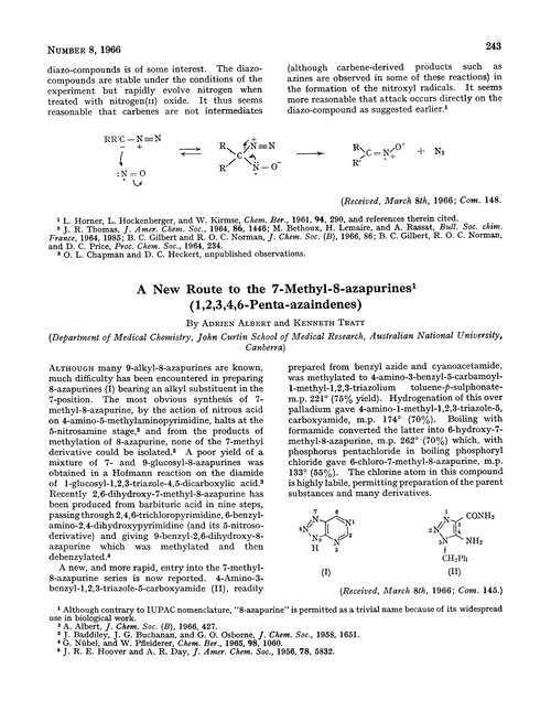 A new route to the 7-methyl-8-azapurines (1,2,3,4,6-penta-azaindenes)
