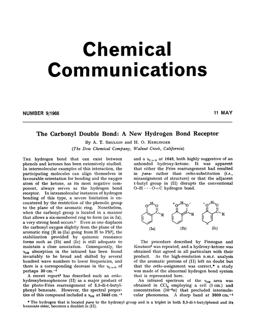The carbonyl double bond: a new hydrogen bond receptor