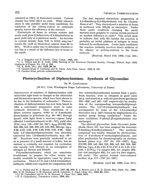 Photocyclisation of diphenylamines. Synthesis of glycozoline