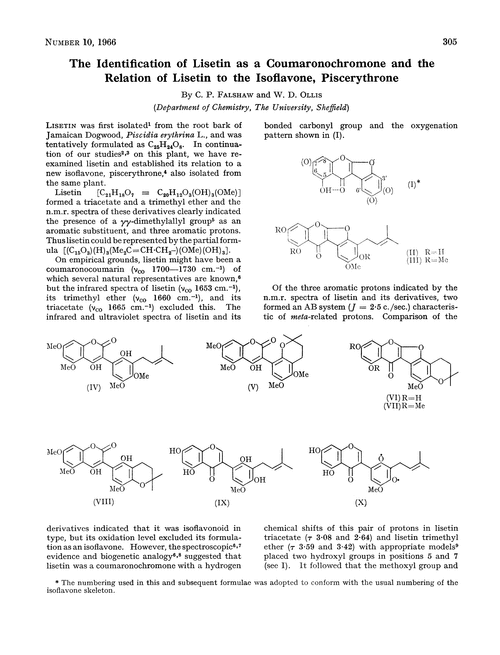 The identification of lisetin as a coumaronochromone and the relation of lisetin to the isoflavone, piscerythrone