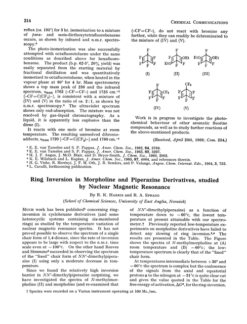 Ring inversion in morpholine and piperazine derivatives, studied by nuclear magnetic resonance