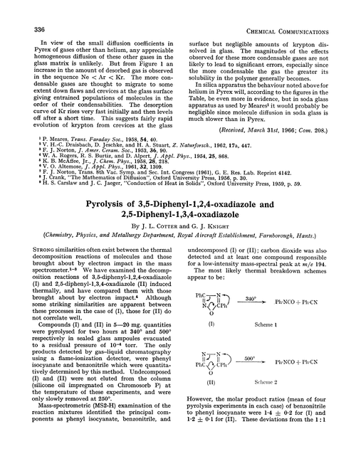 Pyrolysis of 3,5-diphenyl-1,2,4-oxadiazole and 2,5-diphenyl-1,3,4-oxadiazole