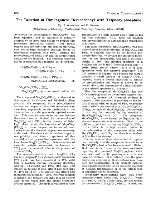 The reaction of dimanganese decacarbonyl with triphenylphosphine