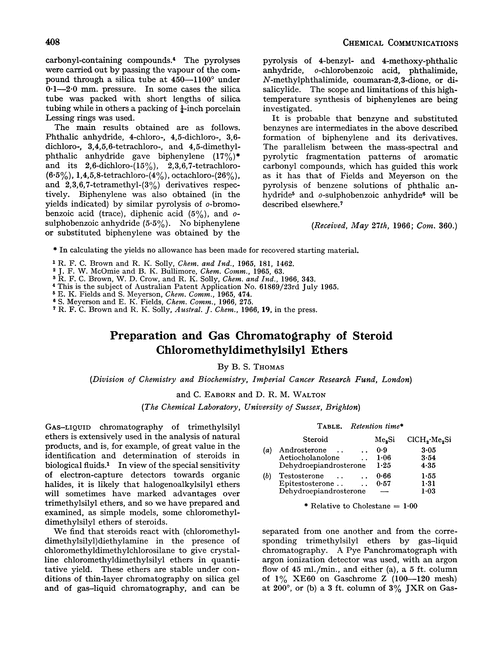 Preparation and gas chromatography of steroid chloromethyldimethylsilyl ethers