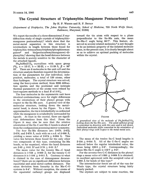 The crystal structure of triphenyltin–manganese pentacarbonyl