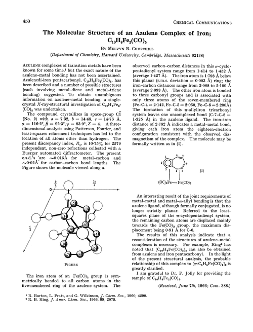 The molecular structure of an azulene complex of iron; C10H8Fe2(CO)5