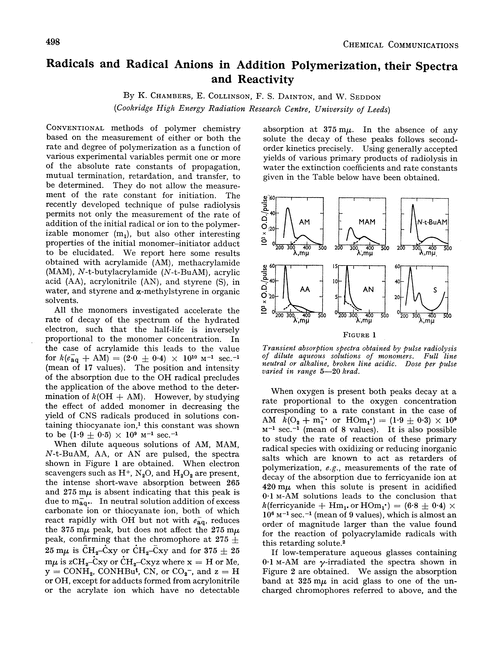 Radicals and radical anions in addition polymerization, their spectra and reactivity