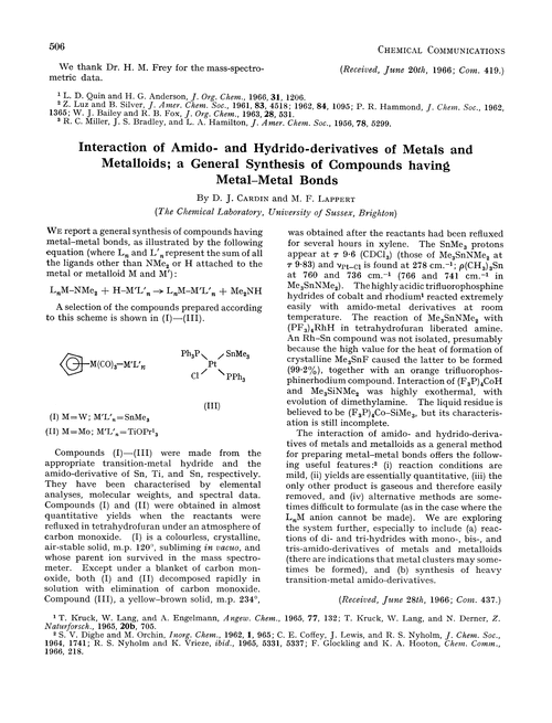 Interaction of amido- and hydrido-derivatives of metals and metalloids; a general synthesis of compounds having metal–metal bonds