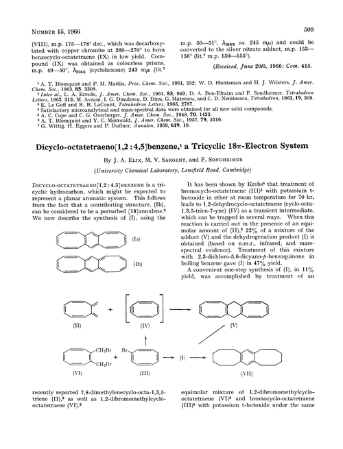 Dicylo-octatetraeno[1,2 : 4,5]benzene, a tricyclic 18π-electron system