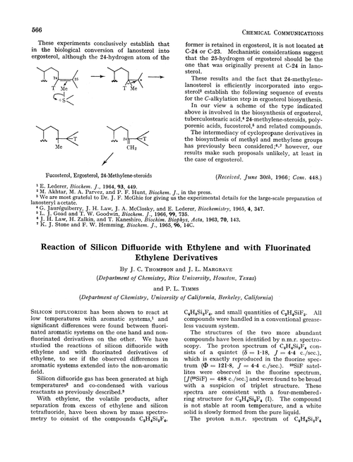 Reaction of silicon difluoride with ethylene and with fluorinated ethylene derivative