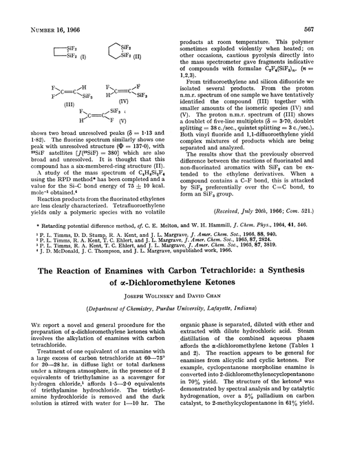 The reaction of enamines with carbon tetrachloride: a synthesis of α-dichloromethylene ketones