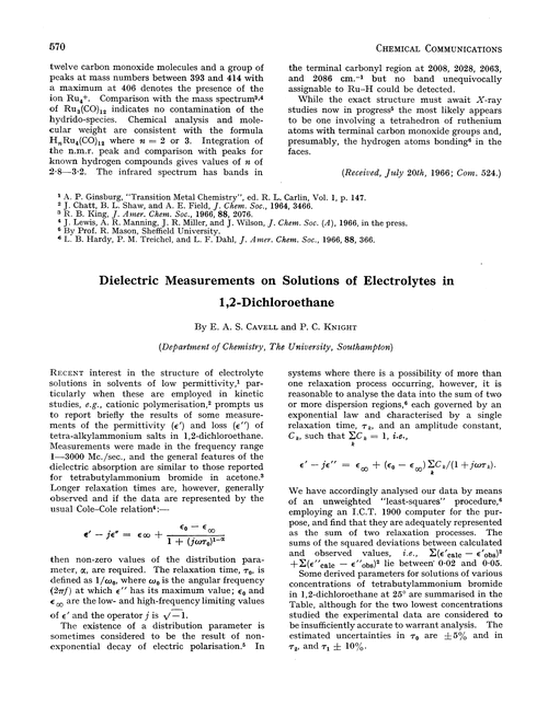 Dielectric measurements on solutions of electrolytes in 1,2-dichloroethane