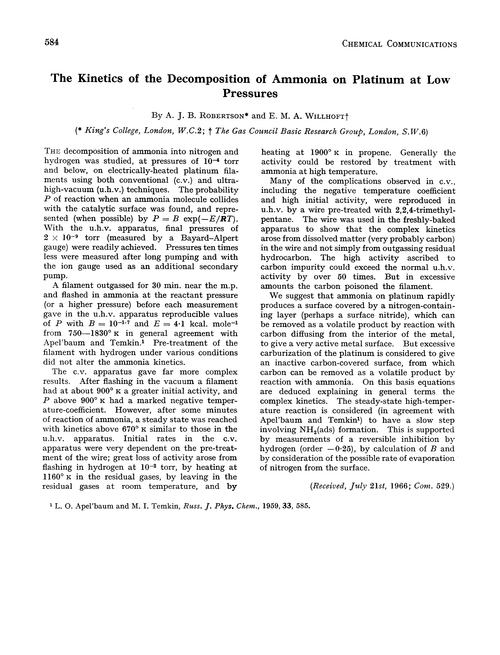 The kinetics of the decomposition of ammonia on platinum at low pressure