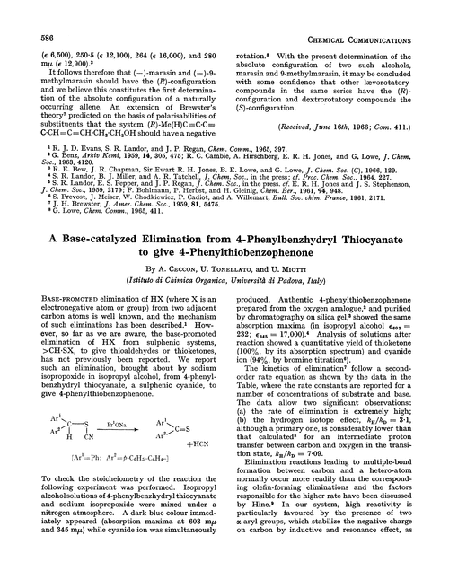 A base-catalyzed elimination from 4-phenylbenzhydryl thiocyanate to give 4-phenylthiobenzophenone