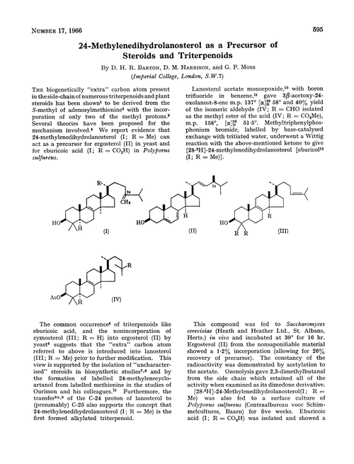 24-Methylenedihydrolanosterol as a precursor of steroids and triterpenoids