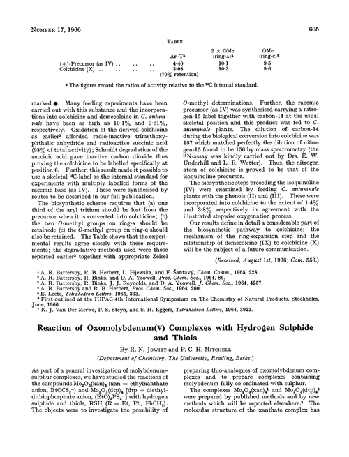 Reaction of oxomolybdenum(V) complexes with hydrogen sulphide and thiols