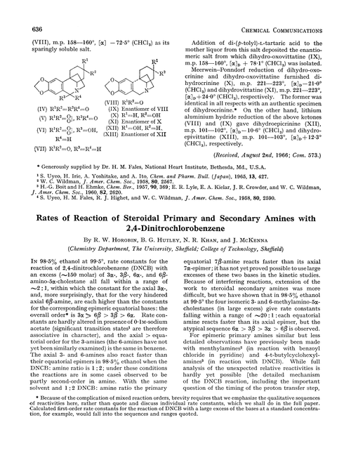 Rates of reaction of steroidal primary and secondary amines with 2,4-dinitrochlorobenzene