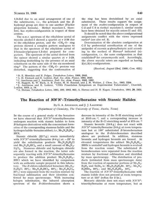 The reaction of NN′N″-trimethylborazine with stannic halides
