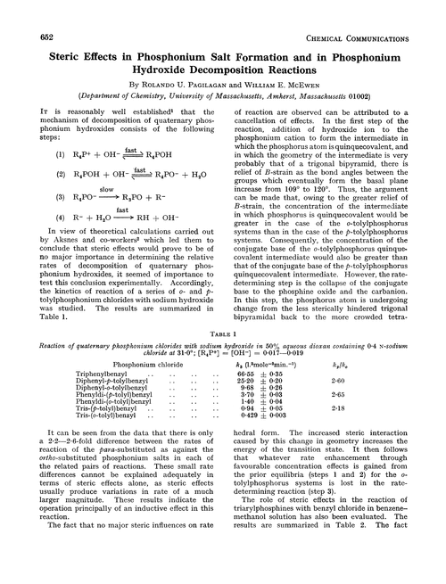 Steric effects in phosphonium salt formation and in phosphonium hydroxide decomposition reactions