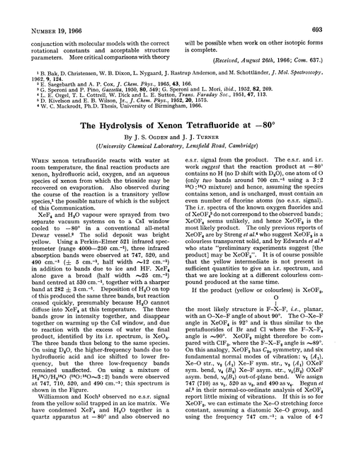The hydrolysis of xenon tetrafluoride at –80°