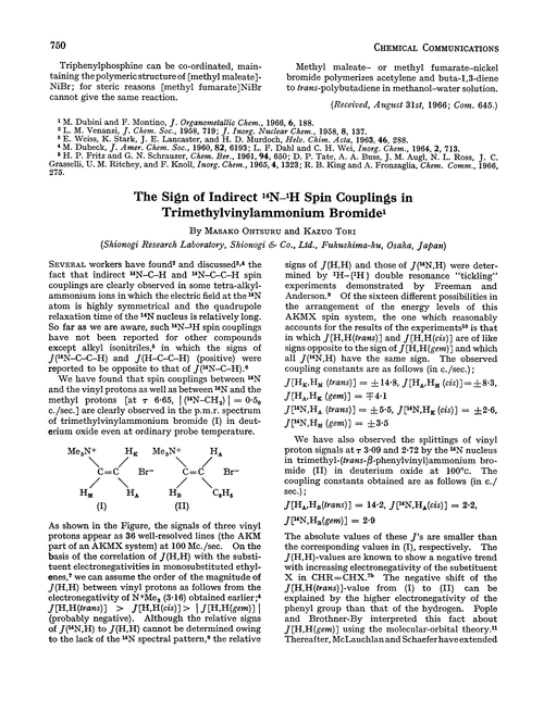 The sign of indirect 14N–1H spin couplings in trimethylvinylammonium bromide