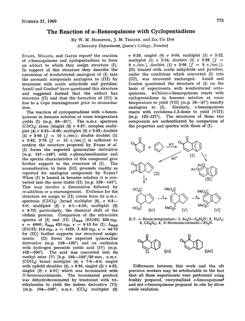 The reaction of o-benzoquinone with cyclopentadiene