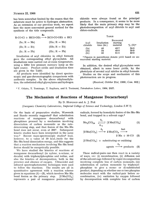 The mechanism of reactions of manganese decacarbonyl