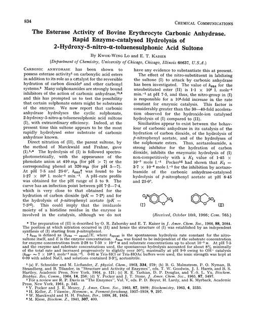 The esterase activity of bovine erythrocyte carbonic anhydrase. Rapid enzyme-catalysed hydrolysis of 2-hydroxy-5-nitro-α-toluenesulphonic acid sultone