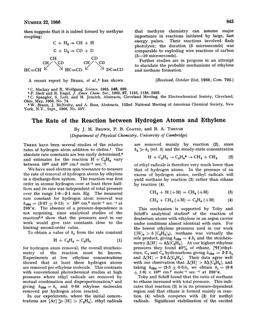 The rate of the reaction between hydrogen atoms and ethylene