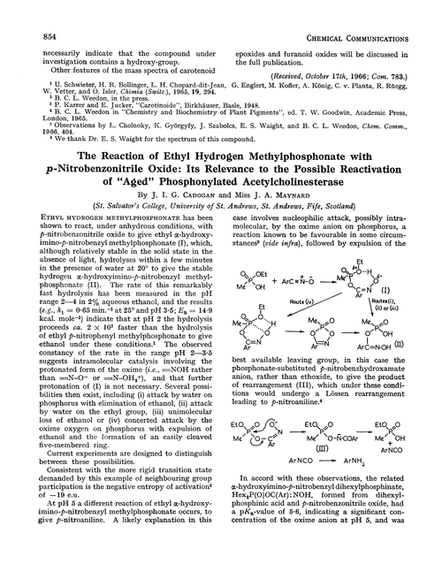 The reaction of ethyl hydrogen methylphosphonate with p-nitrobenzonitrile oxide: its relevance to the possible reactivation of “aged” phosphonylated acetylcholinesterase