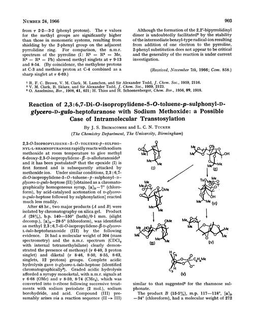 Reaction of 2,3 : 67-di-O-isopropylidene-5-O-toluene-p-sulphonyl-D-glycero-D-gulo-heptofuranose with sodium methoxide: a possible case of intramolecular transtosylation