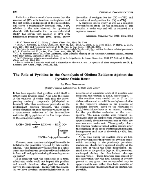 The role of pyridine in the ozonolysis of olefins: evidence against the pyridine oxide route