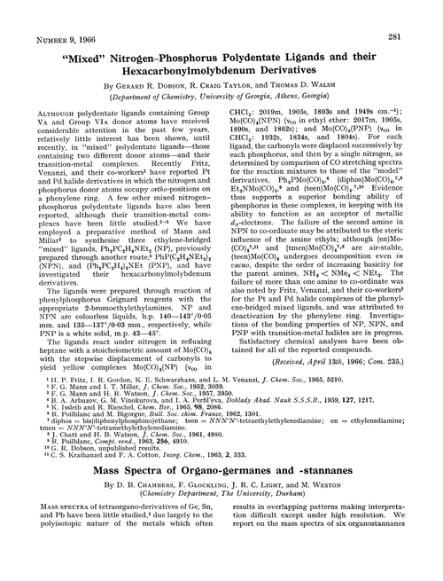 Mass spectra of organo-germanes and -stannanes