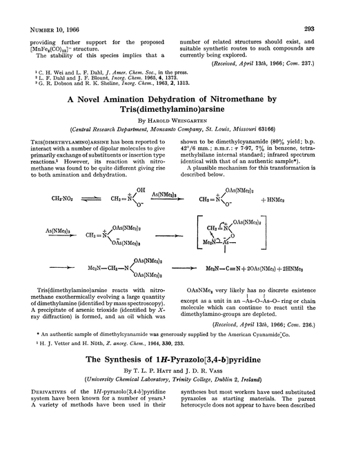 A novel amination dehydration of nitromethane by tris(dimethylamino)arsine