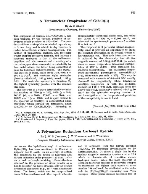 A tetranuclear oxopivalate of cobalt(II)