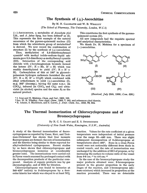 The thermal isomerization of chlorocyclopropane and of bromocyclopropane