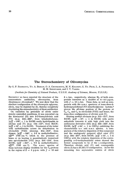 The stereochemistry of olivomycins