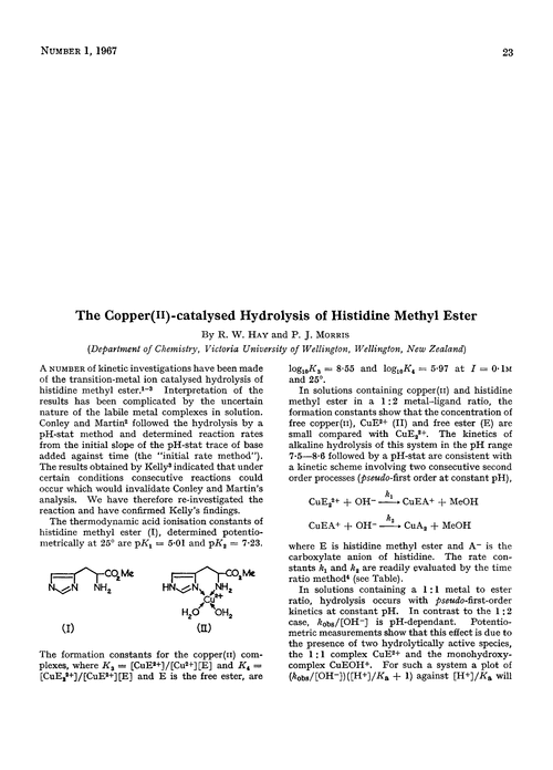 The copper(II)-catalysed hydrolysis of histidine methyl ester