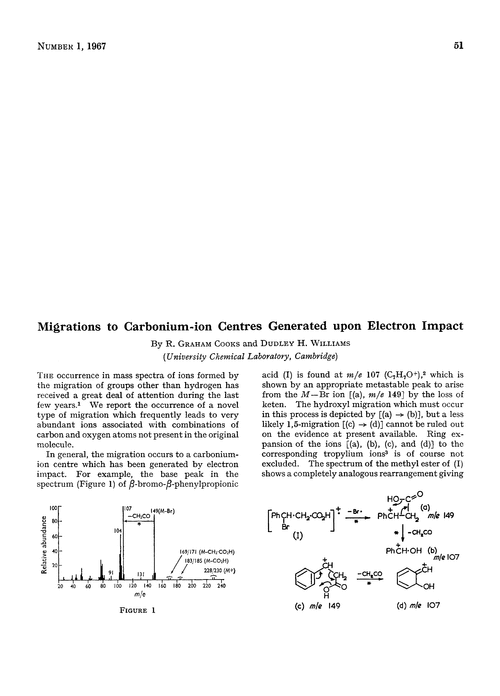 Migrations to carbonium-ion centres generated upon electron impact