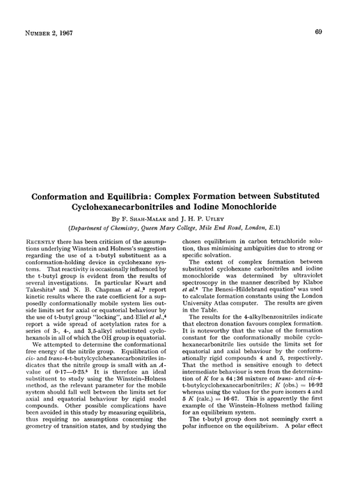 Conformation and equilibria: complex formation between substituted cyclohexanecarbonitriles and iodine monochloride