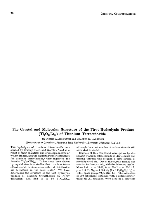 The crystal and molecular structure of the first hydrolysis product (Ti7O24Et19) of titanium tetraethoxide